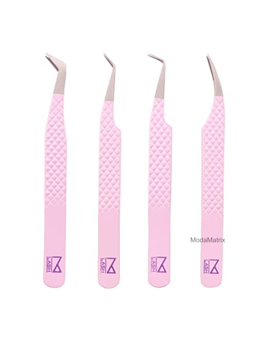 Lash Extension Tweezers Set 4 Pcs Japanese Steel Diamond Grip Fiber Tip